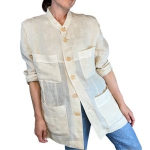 Sonia Rykiel Semi-Sheer Button-down Blouse Linen Blend Cream Size L